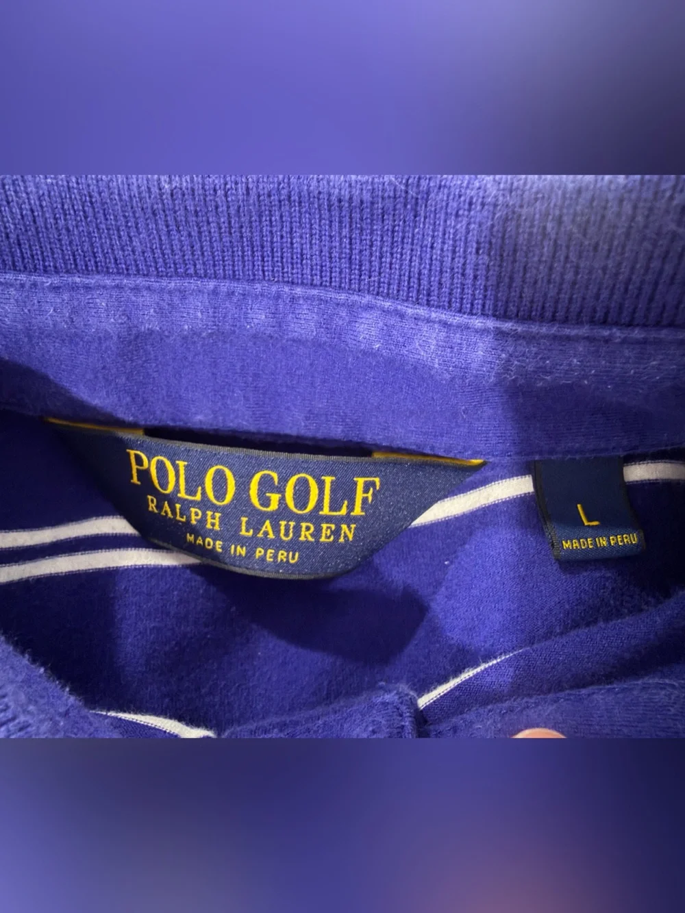 Polo Golf Ralph Lauren Men’s Large Blue White Striped Pima Cotton Polo
